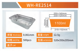 <span class=keywords><strong>Precio</strong></span> de fábrica al por mayor Durable 500ps por caja RE2514 1100ml Rectángulo Contenedores de papel de aluminio Reciclable de grado alimenticio WANHAO - Product Image 6