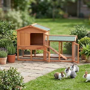 SDR003 Luxury Modern Waterproof Outdoor Wooden Rabbit Hutch & Roof Print Design for <b>Small</b> Animals Pet House - Product Image 1