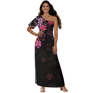 Vestido Isleño Sexy con Abertura Lateral y Hombros Descubiertos, Estampado Tribal Frelia <span class=keywords><strong>de</strong></span> Diseño Nuevo <span class=keywords><strong>de</strong></span> Polinesia Francesa, Alta Calidad al por Mayor - Product Image 1