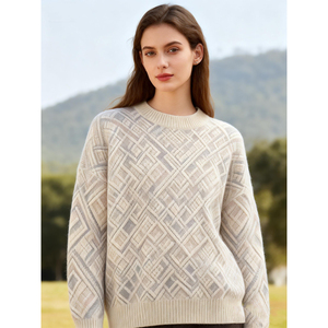 Suéter de Punto Trenzado con Cuello Redondo para Mujer, Diseño Personalizado OEM ODM, 100% Mezcla de Lana, Jersey de Invierno con Servicio de Etiqueta Privada - Product Image 2