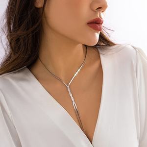 Nueva llegada Simple chica ajustable CADENA DE Metal largo clavícula cadena Hip Hop moda gargantilla borla Collar para mujer - Product Image 6