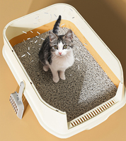 Bac à litière pour chat en plastique gris, grand format, couvert et fermé, accessoires pour animaux de compagnie, vente en gros
