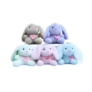Boneka mewah kelinci duduk kecil, gantungan kunci kelinci lembut dengan liontin Tag Hati cinta untuk Hari Valentine dan Natal - Product Image 2