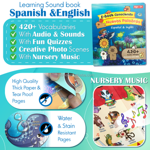 ELETREE 420 mots, livre électronique bilingue <span class=keywords><strong>espagnol</strong></span> et anglais, Conociendo Nuevas Palabras, jouet éducatif musical, livre sonore pour enfants - Product Image 2