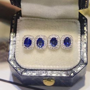Vintage Style French Elegant Oval Sapphire <b>Blue</b> Zircon <b>Stud</b> <b>Earrings</b> Claw Setting Gift Jewelry - Product Image 1
