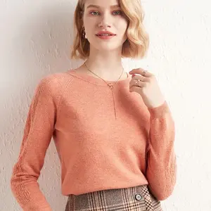 100% wool Cardigan sweater round neck women long sleeve fashion knitted wear