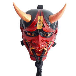Japanse hanger ornament met touw Prajna masker cosplay hars <span class=keywords><strong>latex</strong></span> decoratie rekwisiet feest rood zwart grappig gezicht zacht koeienhoorn - Product Image 2