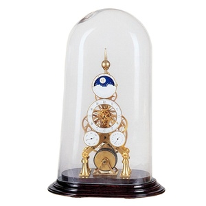 24K doré Style <span class=keywords><strong>français</strong></span> ovale bombé moulinet échappement 8 jours Fusee chaîne porcelaine semaine calendrier et lune cadran squelette horloge de table - Product Image 1
