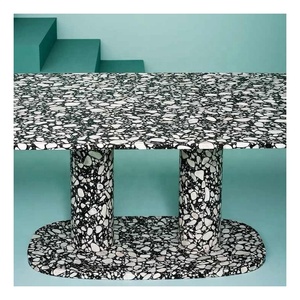 Table basse moderne nordique de luxe en <span class=keywords><strong>terrazzo</strong></span> <span class=keywords><strong>blanc</strong></span> <span class=keywords><strong>et</strong></span> <span class=keywords><strong>noir</strong></span>, forme ovale, table en <span class=keywords><strong>terrazzo</strong></span>, table à manger ovale en marbre - Product Image 3