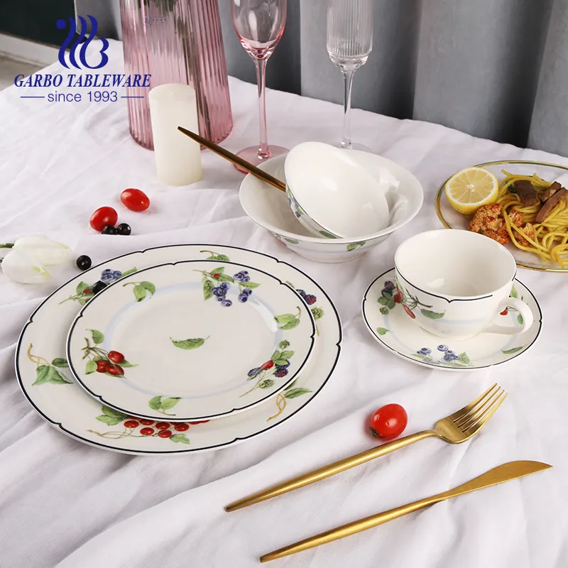 Vaisselle de haute qualité, 20 pièces, ensemble de service de table en porcelaine avec design autocollant à bord pour 4 personnes, Promotion, nouvelle collection