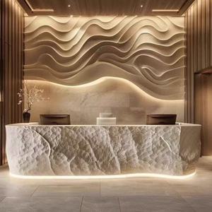 Natural Stone Look <b>Reception</b> Desk, Modern Wabi-sabi Style Front <b>Counter</b> with Irregular Rock Texture for High-end Spa and Salon - Product Image 4