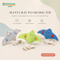 Jouet interactif pour chien Manta Ray en gros, couineur en tissu chenille, corde en coton, peluche douce, jouet d'enrichissement à tirer, couleurs vives pour