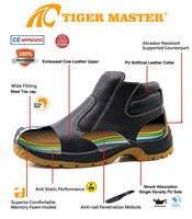 Chaussures de sécurité en cuir avec fermeture éclair, sans lacets, à semelle en PU antidérapante et résistante à l'huile, avec embout en acier et protection anti-perforation, pour le travail agricole (OEM)