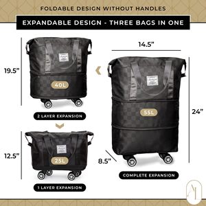 Grand <span class=keywords><strong>sac</strong></span> <span class=keywords><strong>de</strong></span> sport pliable et imperméable pour femmes personnalisé <span class=keywords><strong>sac</strong></span> <span class=keywords><strong>de</strong></span> voyage extensible pour le fitness le week-end à roulettes bagage à roulettes - Product Image 3