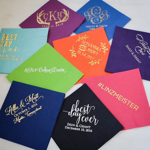 Serviettes de cocktail personnalisées en papier jetable bleu clair avec monogramme imprimé en feuille d'aluminium pour mariage - Product Image 2