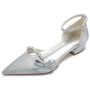 Sandales à talon moyen pour femme, en satin, à bout pointu, avec bride de cheville, décorées de strass en cristal et d'un nœud, semelle extérieure en caoutchouc, légères et confortables, OEM ODM - Product Image 6