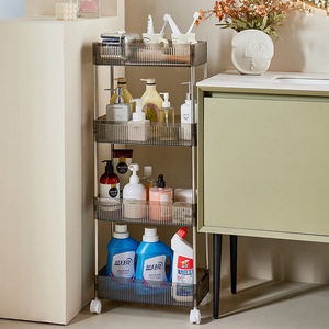 Lin Yu <b>Bathroom</b> Storage Rack 4 Tier Transparent Rolling Cart Freestanding Toilet Organizer <b>Kitchen</b> And <b>Bathroom</b> Storage - Product Image 2