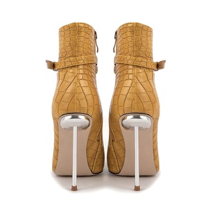 Botines de tacón de aguja metálicos súper delgados para mujer, talla grande 45, ajuste ancho, zapatos de tacón alto, estampado de piedra, cortos - Product Image 6