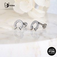 VORA ASTM F136 Titane Fer à cheval Labret à filetage interne, motif U porte-bonheur pavé de CZ, pour piercing d'oreille, cartilage, hélix, tragus