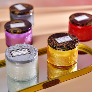 Bougie parfumée en verre gaufré personnalisée - Vente en gros, non toxique, sans flamme, pour les fêtes, Pâques, Diwali, bars, maison, créative - Product Image 1