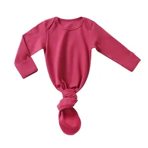 Robe rouge personnalisée nouée à manches longues en coton respirant pour bébé Onesie robe nouée vêtements pour nouveau-né unisexe