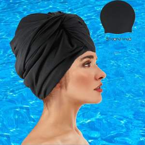Bonnets <span class=keywords><strong>de</strong></span> <span class=keywords><strong>bain</strong></span> HZM-24097 pour femmes Spandex <span class=keywords><strong>Turban</strong></span> <span class=keywords><strong>de</strong></span> natation Chapeau doublé <span class=keywords><strong>de</strong></span> silicone pour dames - Product Image 2