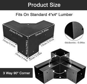 Kit de supports de pergola 4'' x 4'' 90 °   Support d'angle et base de poteau en acier robuste pour pergola, idéal pour patio et terrasse - Product Image 2