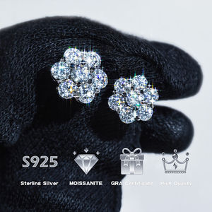 Pendientes de Flor con Moissanita en Racimo GRA, Chapados en Oro de 14K, Plata de Ley 925, Flor con Diamante VVS, Joyería Fina de Lujo para Hombre y Mujer - Product Image 1
