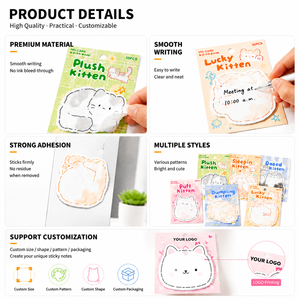 Cute Cat Shaped Sticky Notes <b>Memo</b> <b>Pad</b> Self Adhesive Repositionable Residue Free Custom Design for Students Office - Product Image 2
