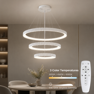 Lustre moderne à trois anneaux 104W LED dimmable avec télécommande, tricolore, en métal, pour salle à manger, salon, hôtel, villa, usage commercial - Product Image 3