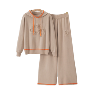 Women's <strong>2026</strong> Casual Breathable Worsted Knitted <strong>Cotton</strong> Blend 2 Piece Hooded Daily <strong>Wear</strong> Loose Shorts Solid European Style - Product Image 1