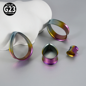 Teardrop vert & bleu & violet dégradé couleur <span class=keywords><strong>oreille</strong></span> Tunnel bouchons titane <span class=keywords><strong>Double</strong></span> évasé <span class=keywords><strong>oreille</strong></span> jauges extenseur civières Piercing 8-25MM - Product Image 4