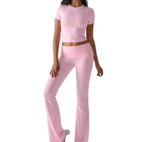 Loveda femmes nouveauté été décontracté couleur unie coupe ajustée à manches courtes pantalon ensemble tricot tissu haut pour printemps/été