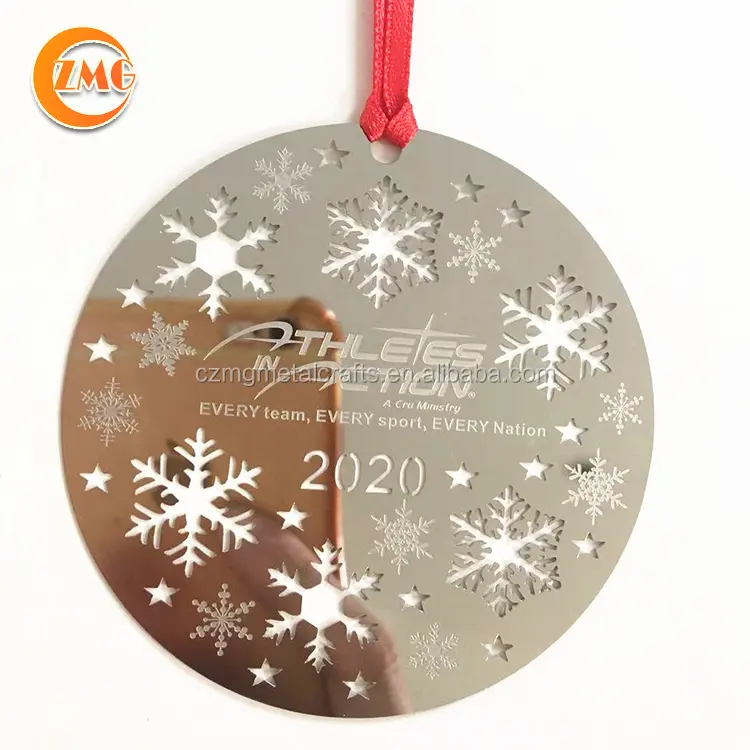 Offre Spéciale miroir en argent de Haute qualité blanc gravé ornements D'arbre de noël En Métal