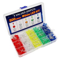 Diode électroluminescente LED F5 5mm en boîte - 5 couleurs - 100 pièces par couleur - Total 500 pièces