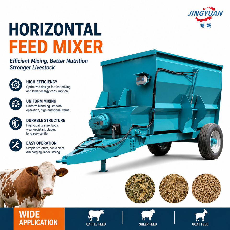 Waste Mixer Machine New Pull Type Horizontal TMR Mixer for Tractor PTO Straw Grass Corn ...