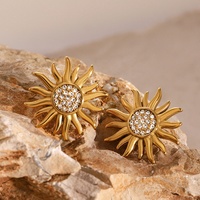 Ensembles de bijoux de mode vente en gros or 18 carats en acier inoxydable zircon tournesol fleur soleil pendentif collier boucles d'oreilles anneaux ensembles femmes