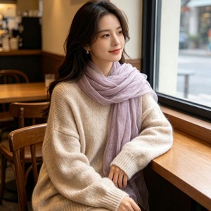 Factory Wholesale Vintage Dirty Dye Double Layer Woven Scarf, Gold Line Accent Lightweight <b>Sunscreen</b> Shawl - Product Image 3