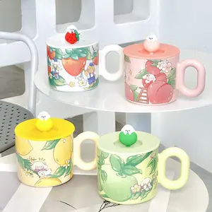 Японская мультяшная фруктовая молочная керамическая кружка подарок на день рождения с резиновой крышкой офисная чашка для питьевой воды керамическая