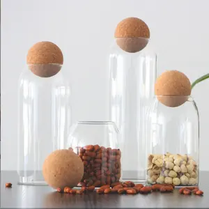 带木盖球的透明糖果罐食品储物罐，1200毫升玻璃储物罐，用于供应茶咖啡、糖和盐