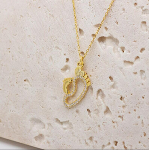 Nuova collana Trendy nuova madre ciondolo in acciaio inox placcato oro 18K zircone bambino piede collana <span class=keywords><strong>gioielli</strong></span> per <span class=keywords><strong>le</strong></span> donne - Product Image 2