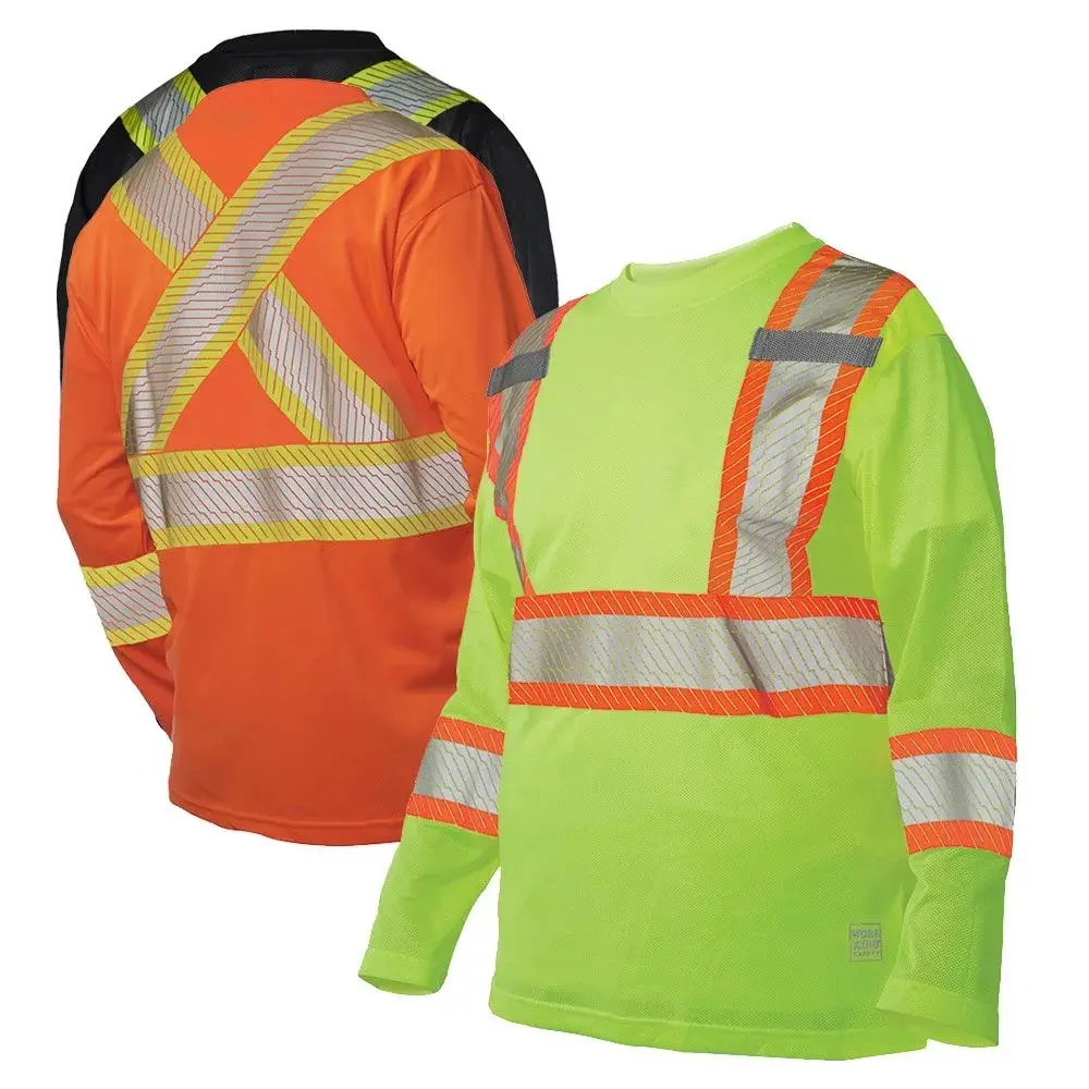 2021 di alta qualità manica lunga visibilità riflettente costruzione di sicurezza t shirt riflettente t shirt hi vis camicie da lavoro
