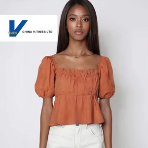 Haut Camisole Babydoll d'Été pour <span class=keywords><strong>Femme</strong></span> à <span class=keywords><strong>Manches</strong></span> <span class=keywords><strong>Bouffantes</strong></span> Asymétrique, Blouse Lâche Unie à Épaules Dénudées et <span class=keywords><strong>Manches</strong></span> Courtes - Product Image 1