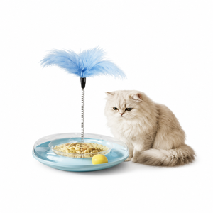 Blue Feather <b>Cat</b> Teaser Wand <b>Interactive</b> Pet <b>Toy</b> Wobbler Spinning Disc Self Play Feeder for Kittens <b>Cats</b> - Product Image 1