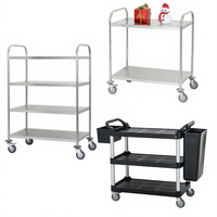 Chariot de rangement commercial à 3 niveaux en acier inoxydable avec rail et roues (L/M/S) pour la collecte de vaisselle et le service de buffet en hôtel