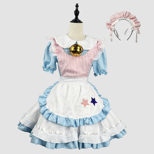 Japanese Style Maid Cosplay Dress Blue White With Bell Anime Lolita Costume For Role Playing - Product Image 1