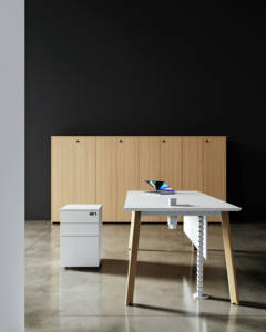 Bureau de direction en forme de L avec pieds en bois Table de bureau moderne MFC MDF pour patron PDG - Product Image 5
