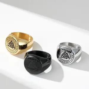 Anello Rune triangolare in acciaio inossidabile Hip Hop da uomo mitologia nordica coppia vichinga anello nero placcato oro Punk 2022