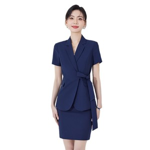 Women's Pink Short Sleeve Suit Set Summer Work Wear Office Lady Anti-Wrinkle Notched Collar Professional Uniform - Product Image 5