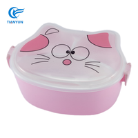 Boîte à lunch en plastique de dessin animé de nouveau design avec cuillère Récipient alimentaire à double couche en gros